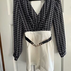 Black and White Plaid romper with or without Belt